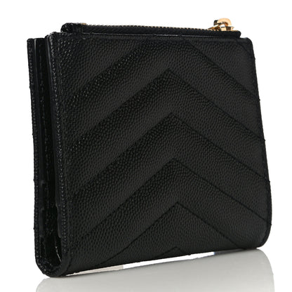 Saint Laurent Grain De Poudre Matelasse Chevron Monogram Zipped Card Case Black 3 of 10