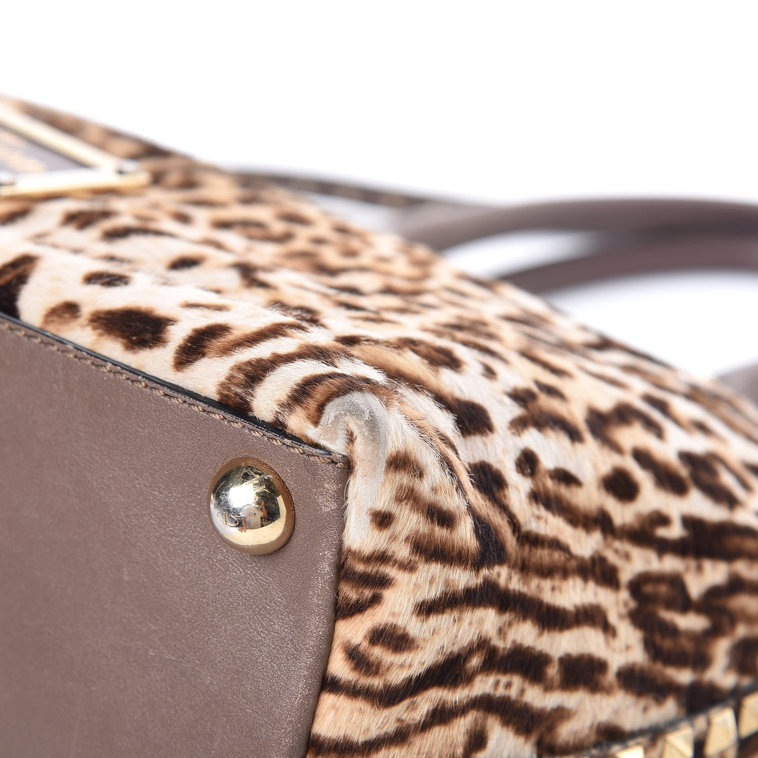Valentino Garavani Calf Hair Cavallino Animal Rockstud Dome Satchel Leopard 15 of 18