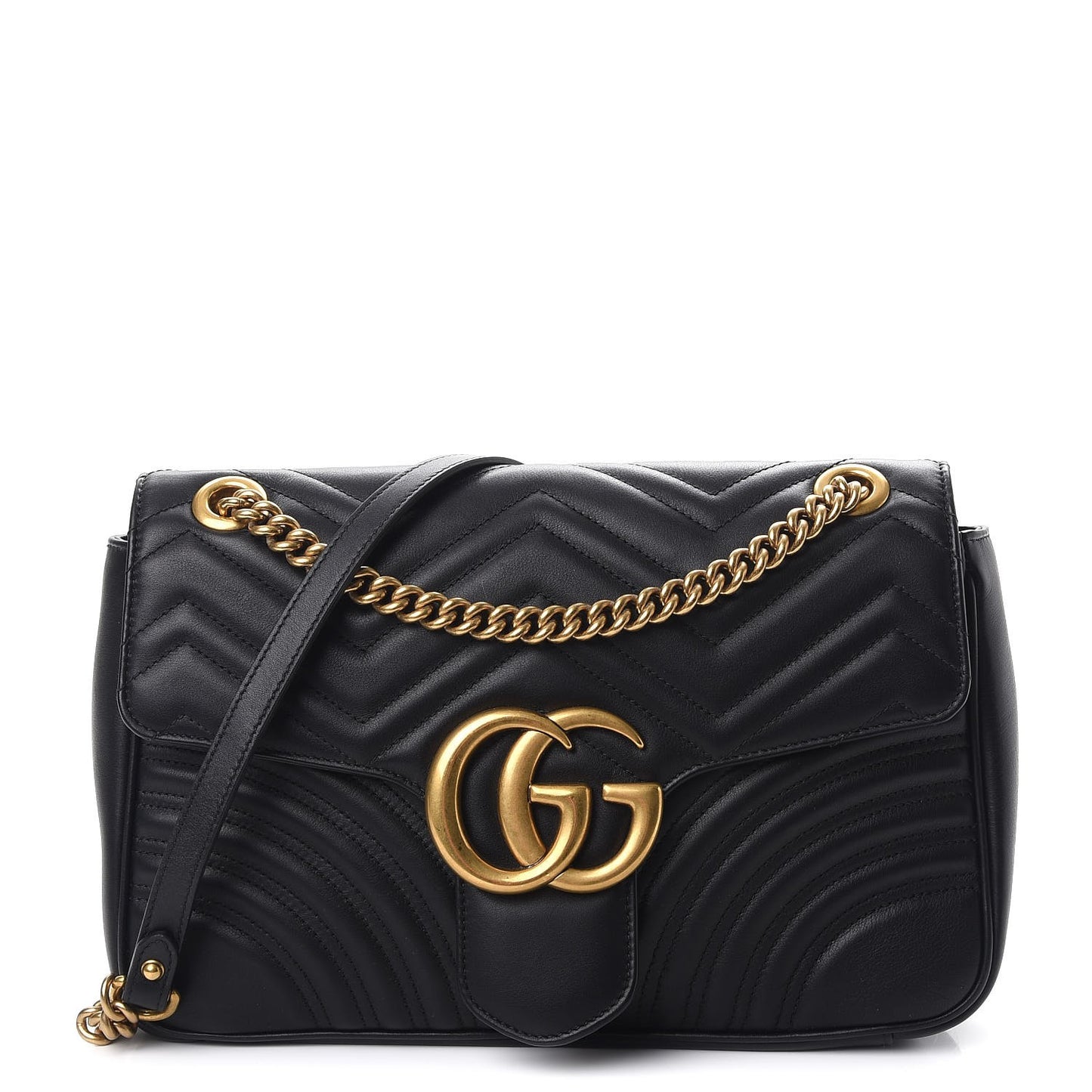 Calfskin Matelasse Medium GG Marmont Shoulder Bag Black