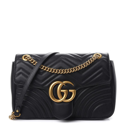 Gucci Calfskin Matelasse Medium GG Marmont Shoulder Bag Black 1 of 8