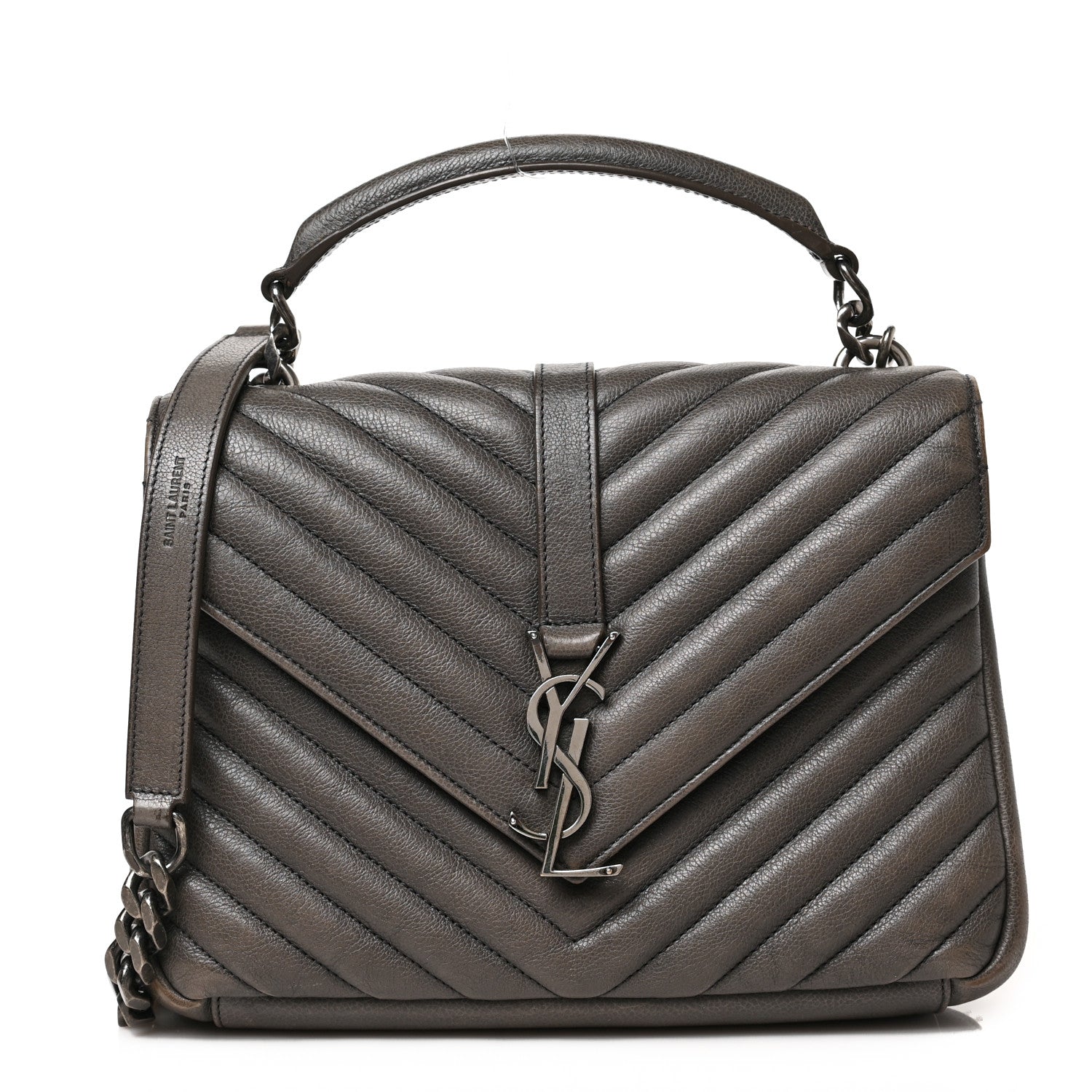 Saint Laurent Sheepskin Matelasse Chevron Monogram Medium College Bag Asphalt 1 of 8