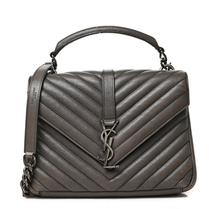 Saint Laurent Sheepskin Matelasse Chevron Monogram Medium College Bag Asphalt 1 of 8