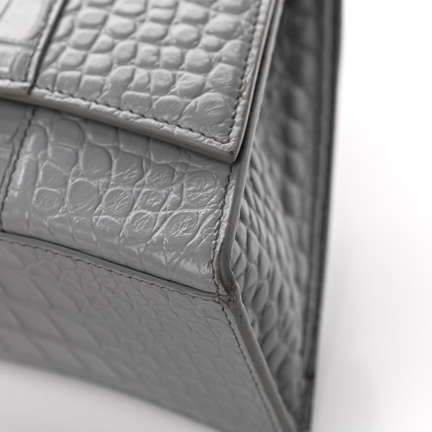 Shiny Calfskin Crocodile Embossed Medium Hourglass Top Handle Bag Balenciaga Grey