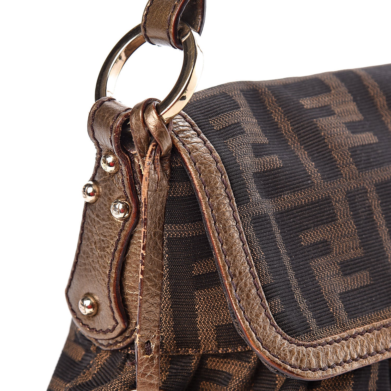 Fendi Zucca Laminated Vachetta Small Chef Shoulder Bag Tobacco Bronzo 16 of 18