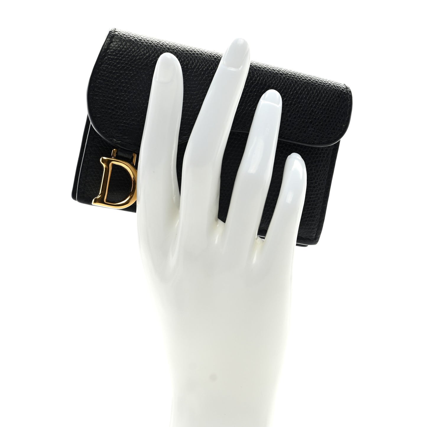 Grained Calfskin Saddle Card Holder Black