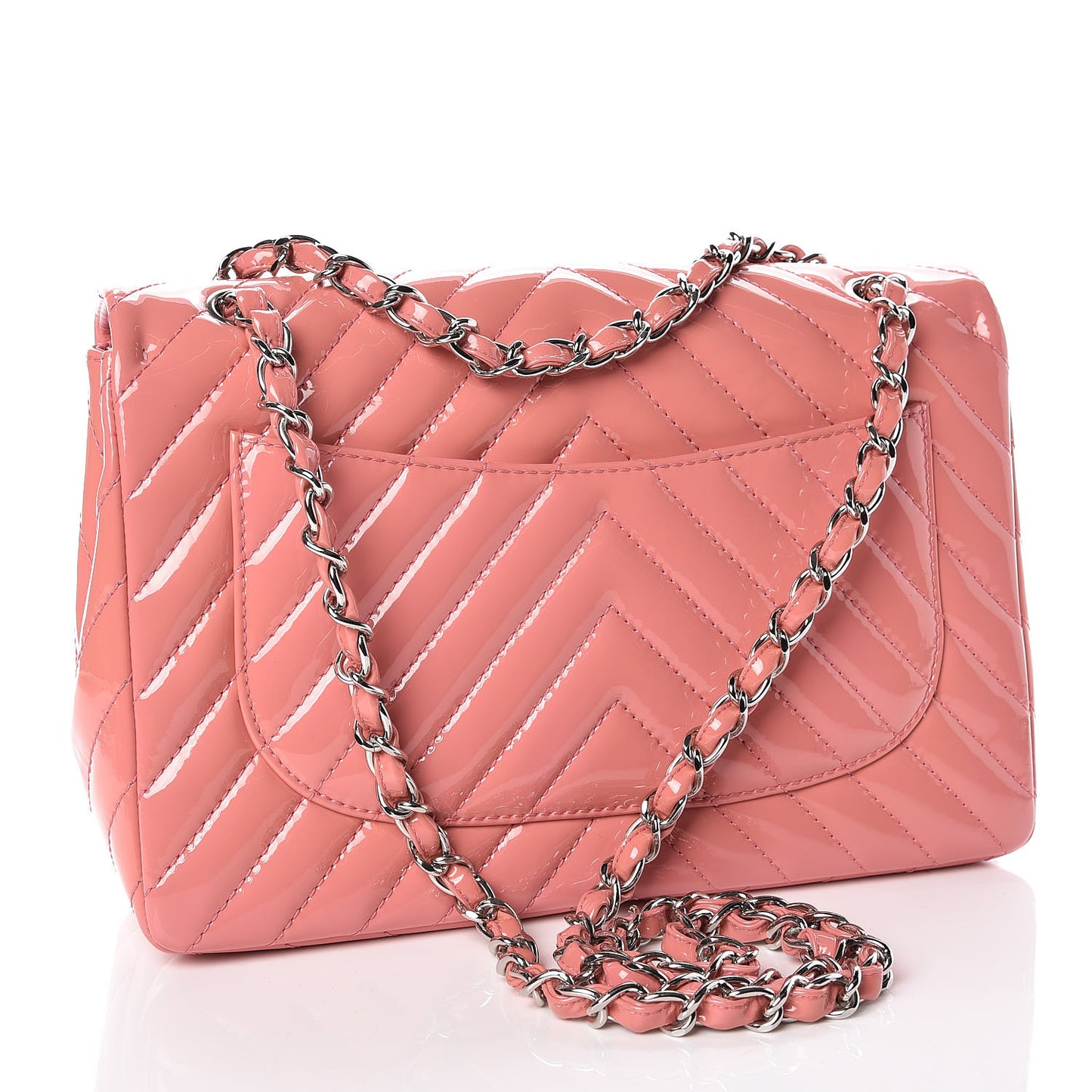 Patent Chevron Quilted Jumbo Single Flap Pink