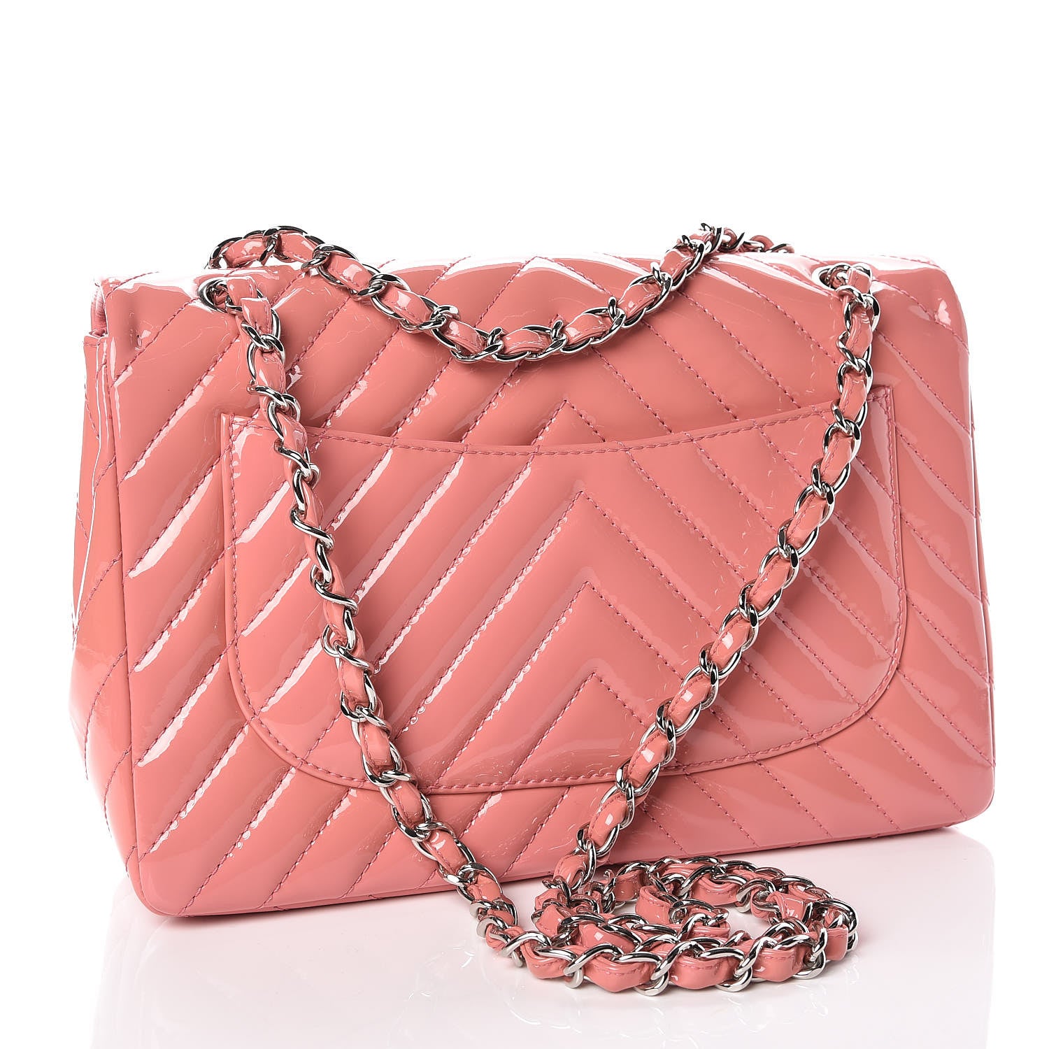 Chanel Patent Chevron Quilted Jumbo Single Flap Pink 4 of 11