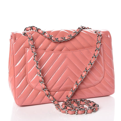 Chanel Patent Chevron Quilted Jumbo Single Flap Pink 4 of 11