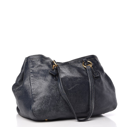 Prada Metallic Vitello Daino Tote Dark Blue 3 of 10