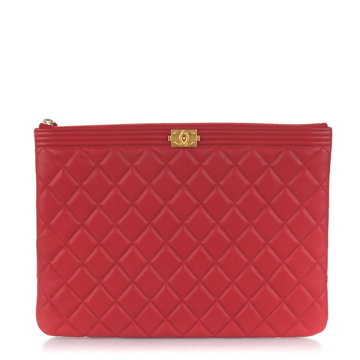 Lambskin Quilted Medium Boy Cosmetic Case Red