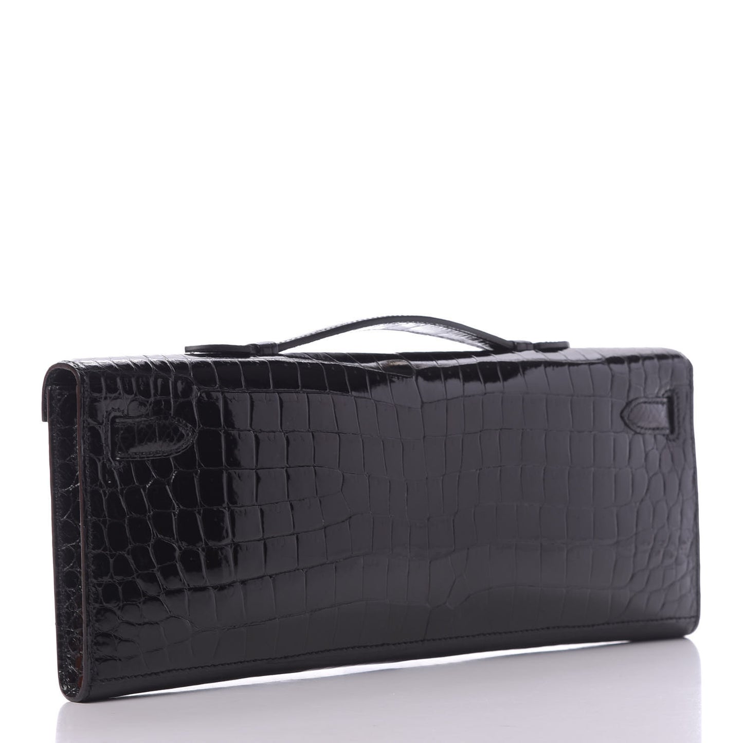 Shiny Porosus Crocodile Kelly Cut Pochette Black