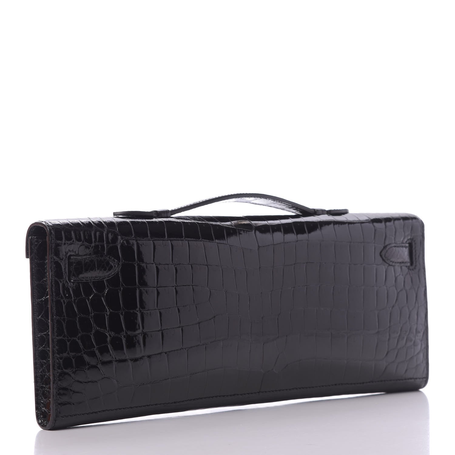 Hermes Shiny Porosus Crocodile Kelly Cut Pochette Black 3 of 11