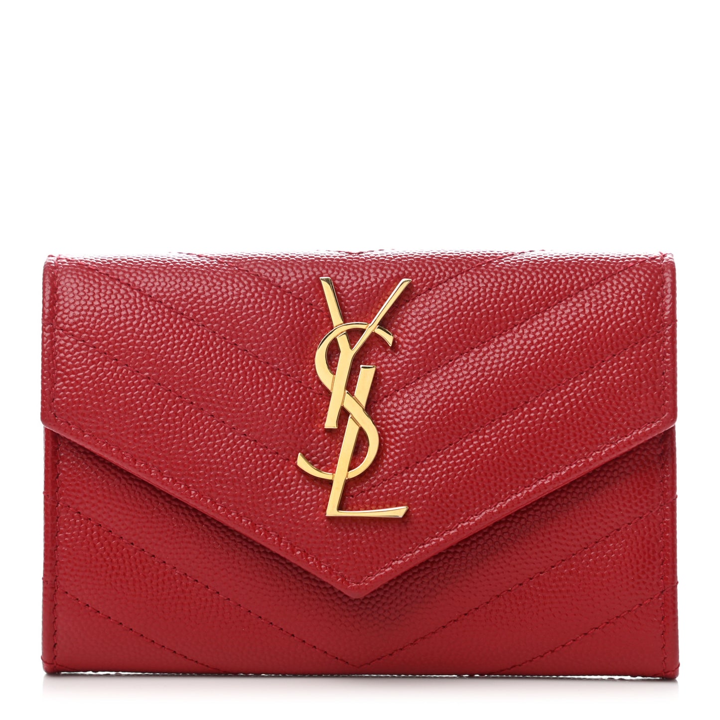 Grain De Poudre Matelasse Chevron Small Monogram Envelope Wallet Rouge Eros