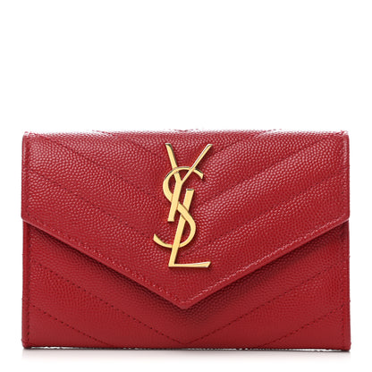 Saint Laurent Grain De Poudre Matelasse Chevron Small Monogram Envelope Wallet Rouge Eros 1 of 6