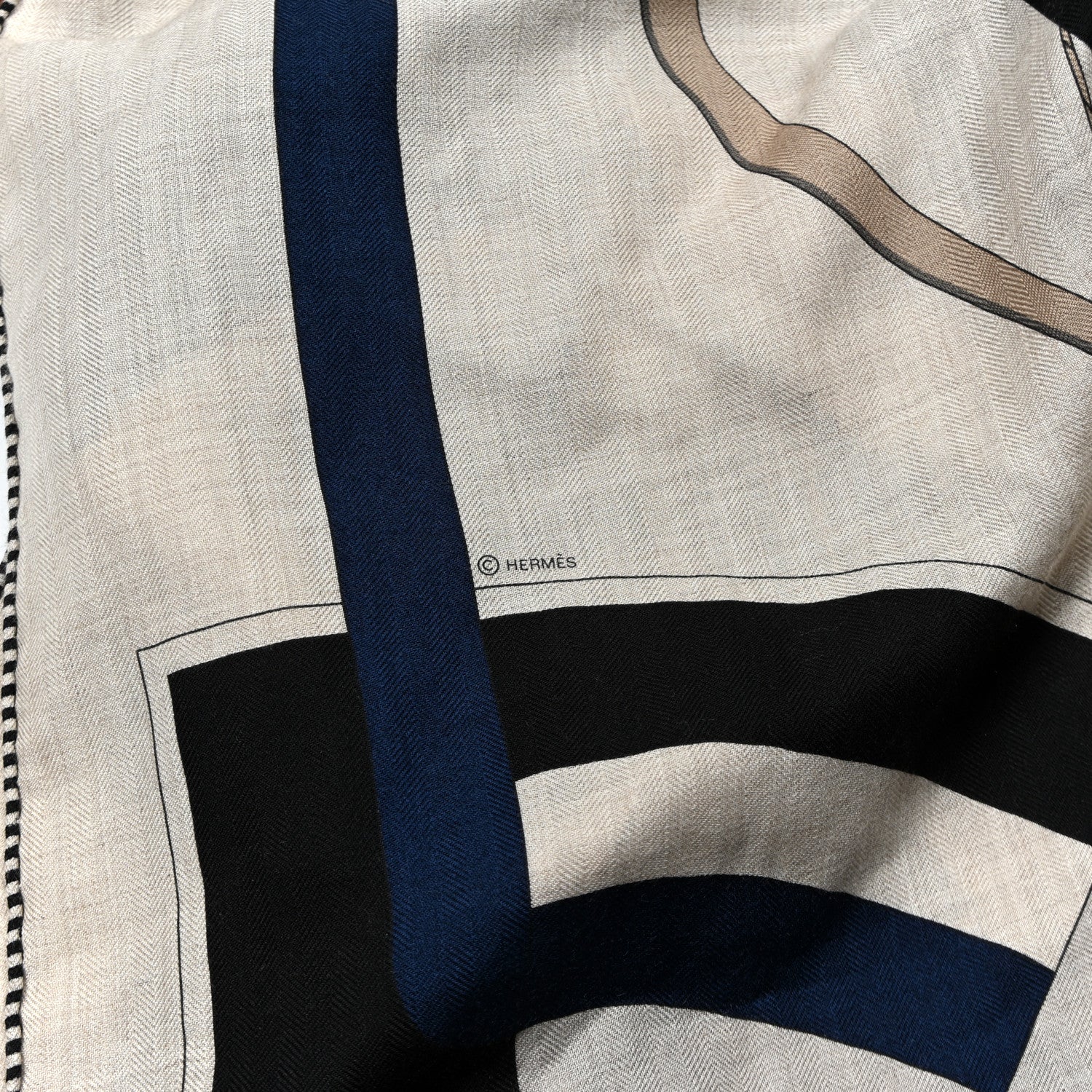 Hermes Cashmere Silk Arcs-En-Ciel  Giant Pointe Triangle Shawl Naturel Marine Black 5 of 5