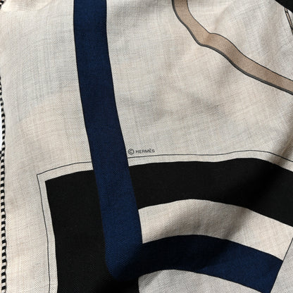 Hermes Cashmere Silk Arcs-En-Ciel  Giant Pointe Triangle Shawl Naturel Marine Black 5 of 5