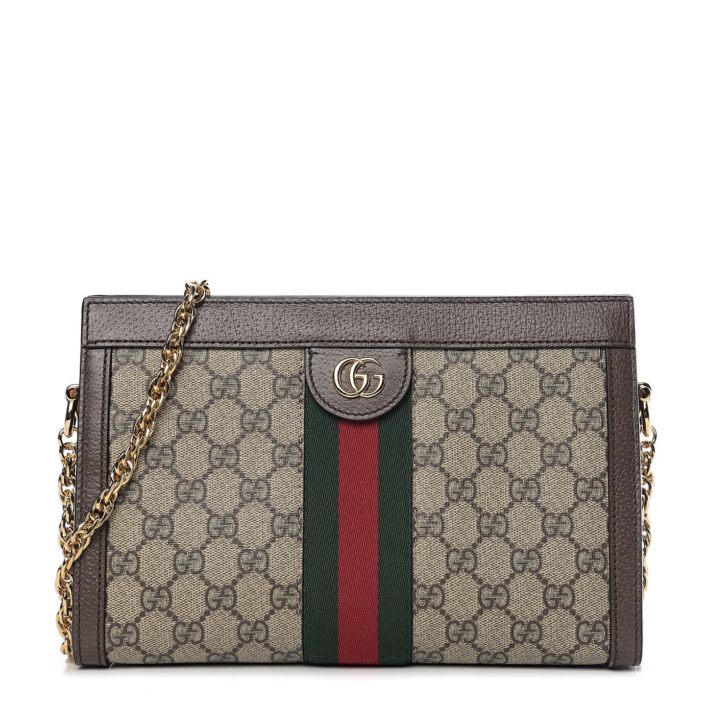 GG Supreme Monogram Web Small Ophidia Chain Shoulder Bag Brown