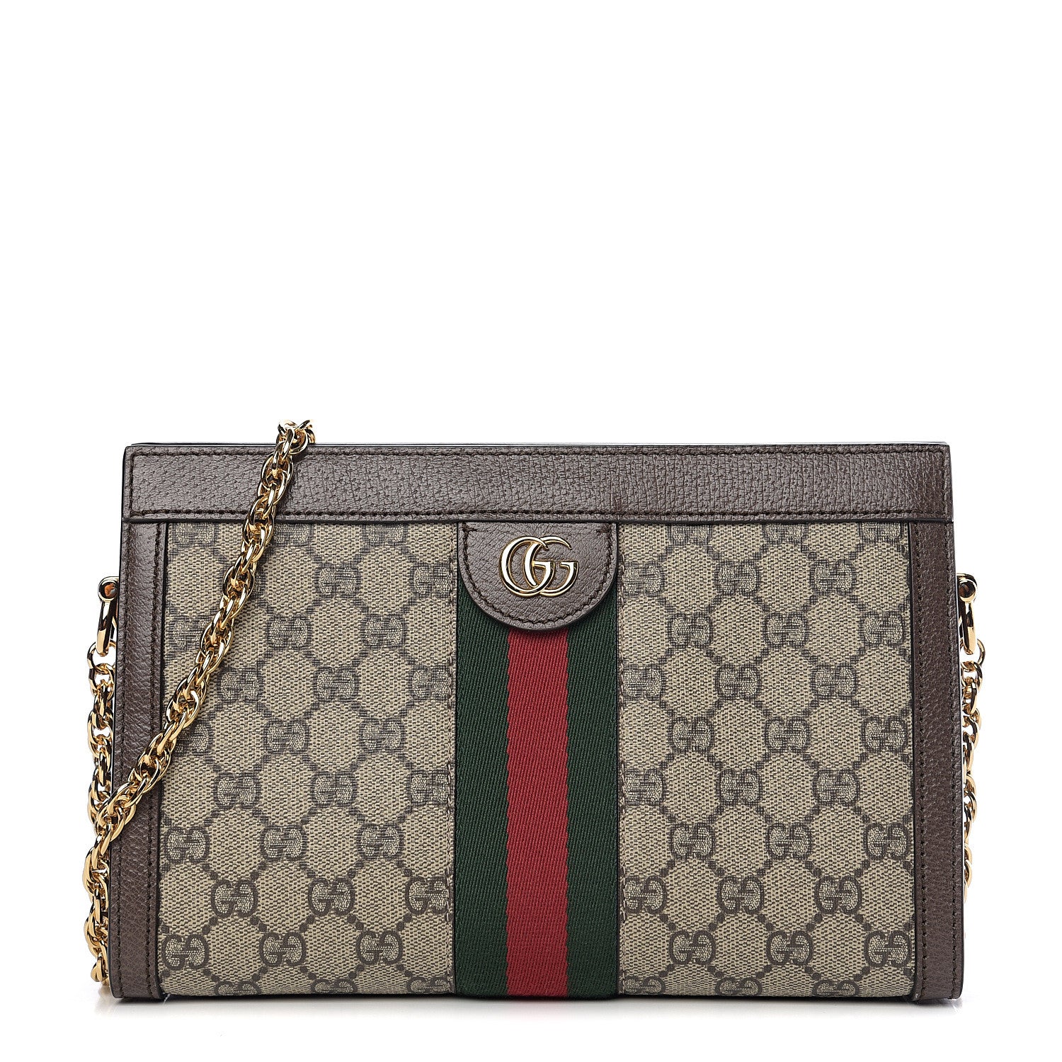 Gucci GG Supreme Monogram Web Small Ophidia Chain Shoulder Bag Brown 1 of 9