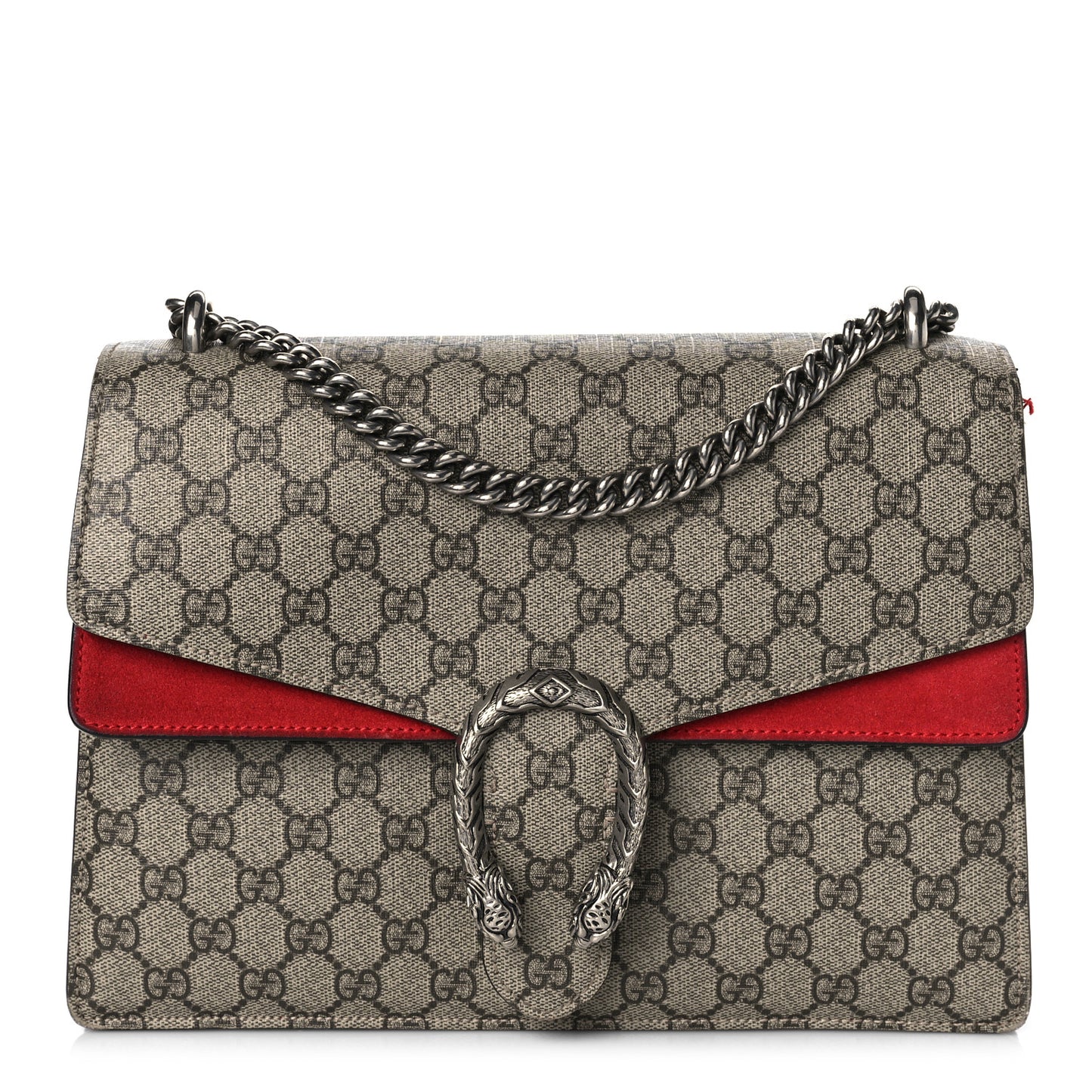GG Supreme Monogram Suede Cudu Medium Dionysus Shoulder Bag Beige Ebony Vulcanic Red
