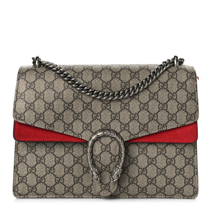 Gucci GG Supreme Monogram Suede Cudu Medium Dionysus Shoulder Bag Beige Ebony Vulcanic Red 1 of 18