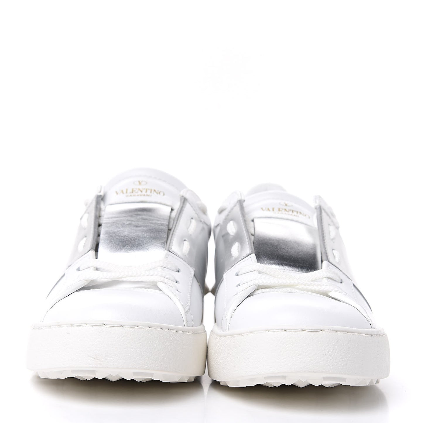 Calfskin Rockstud Open Sneakers 40 White Pewter