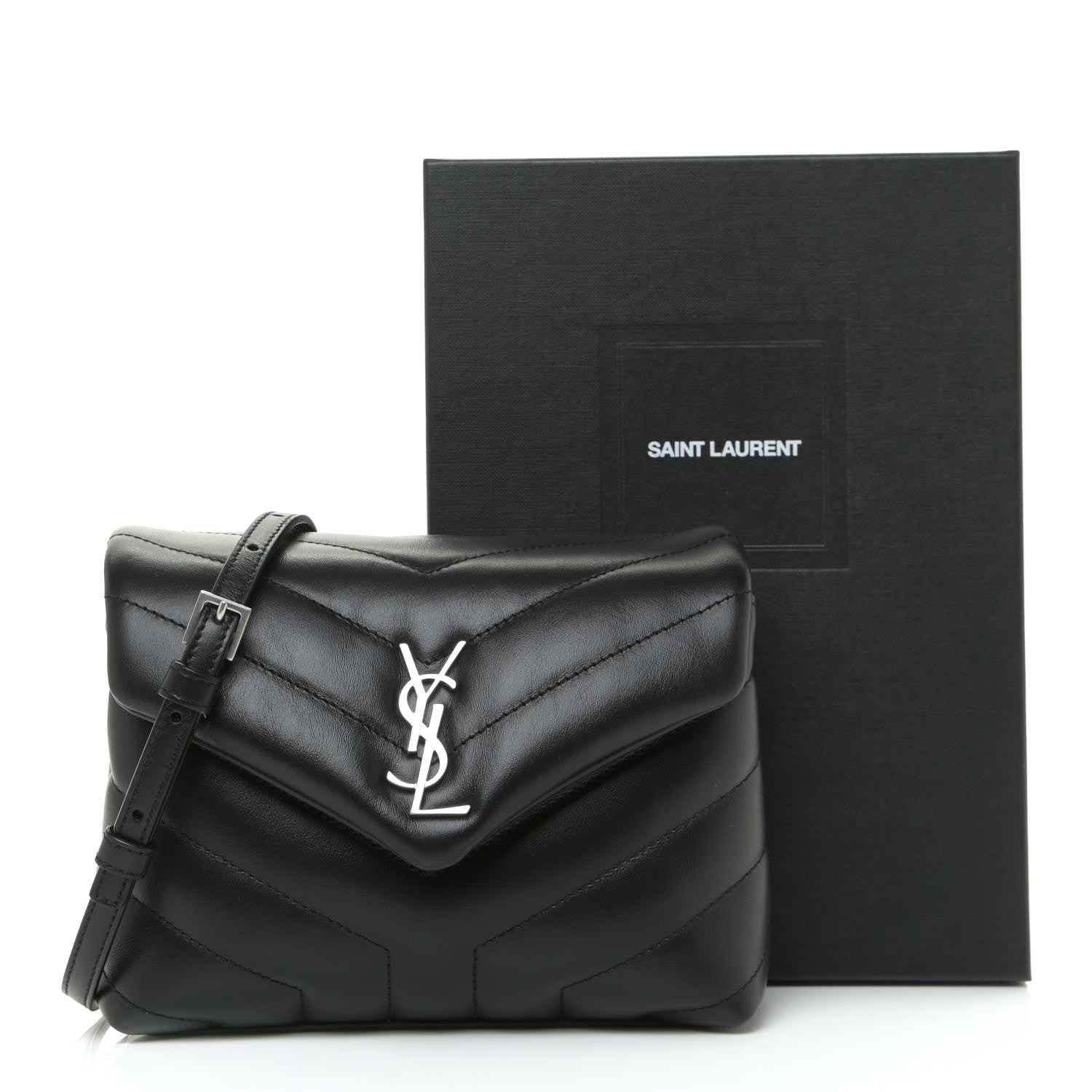 Saint Laurent Calfskin Y Quilted Monogram Toy Loulou Crossbody Bag Black 11 of 11