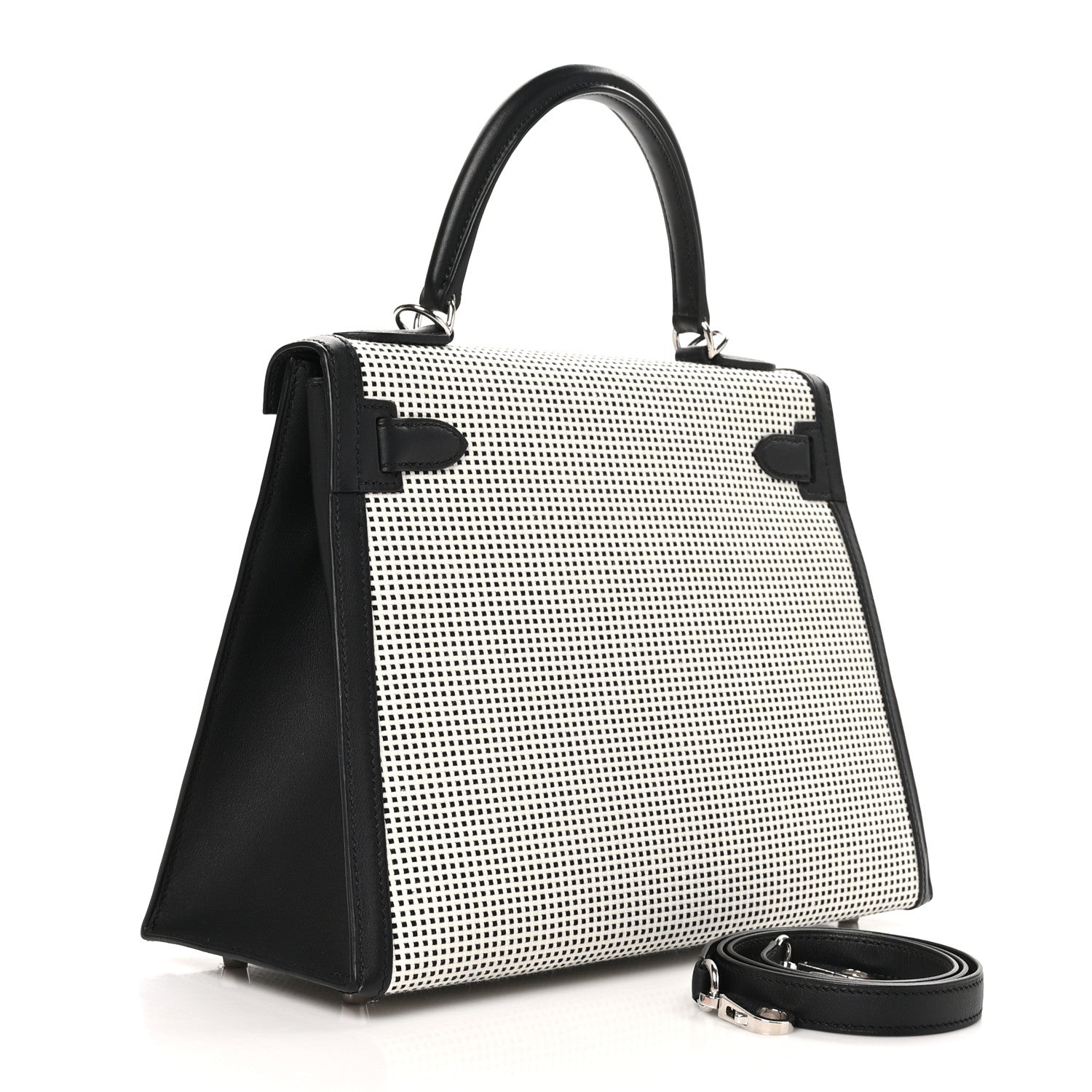 Hermes Toile Quadrille Swift Kelly Sellier 28 Ecru White Black 3 of 13