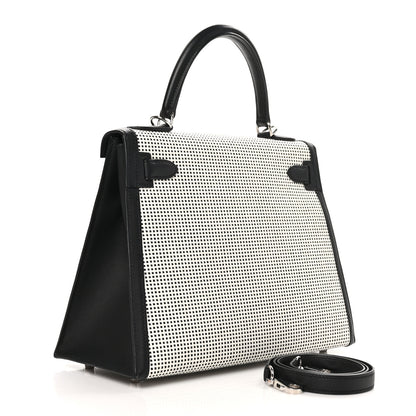 Hermes Toile Quadrille Swift Kelly Sellier 28 Ecru White Black 3 of 13