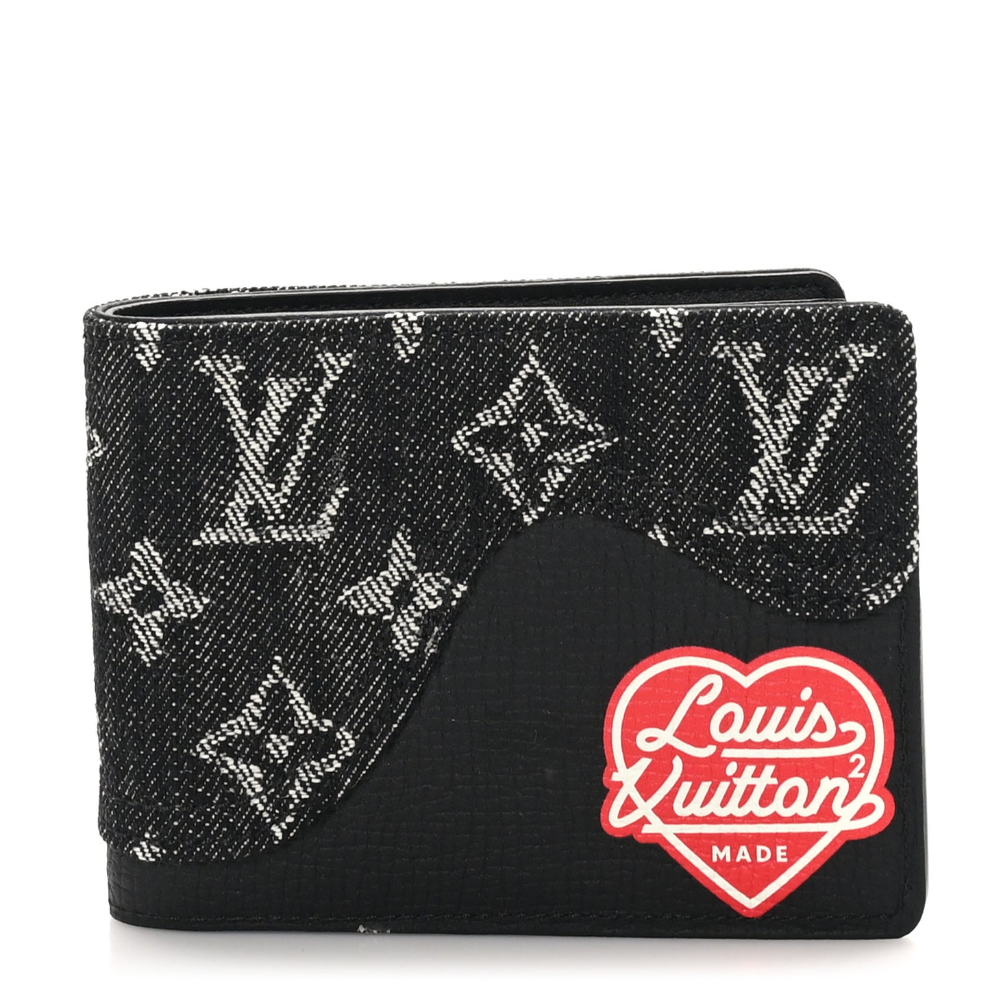 X NIGO Taurillon Monogram Denim Drip Slender Wallet Black