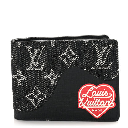 Louis Vuitton X NIGO Taurillon Monogram Denim Drip Slender Wallet Black 1 of 7