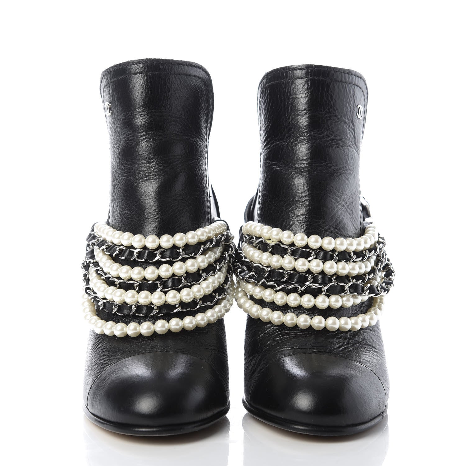 Chanel Calfskin Pearl Cap Toe Short Boots 38.5 Black 2 of 8