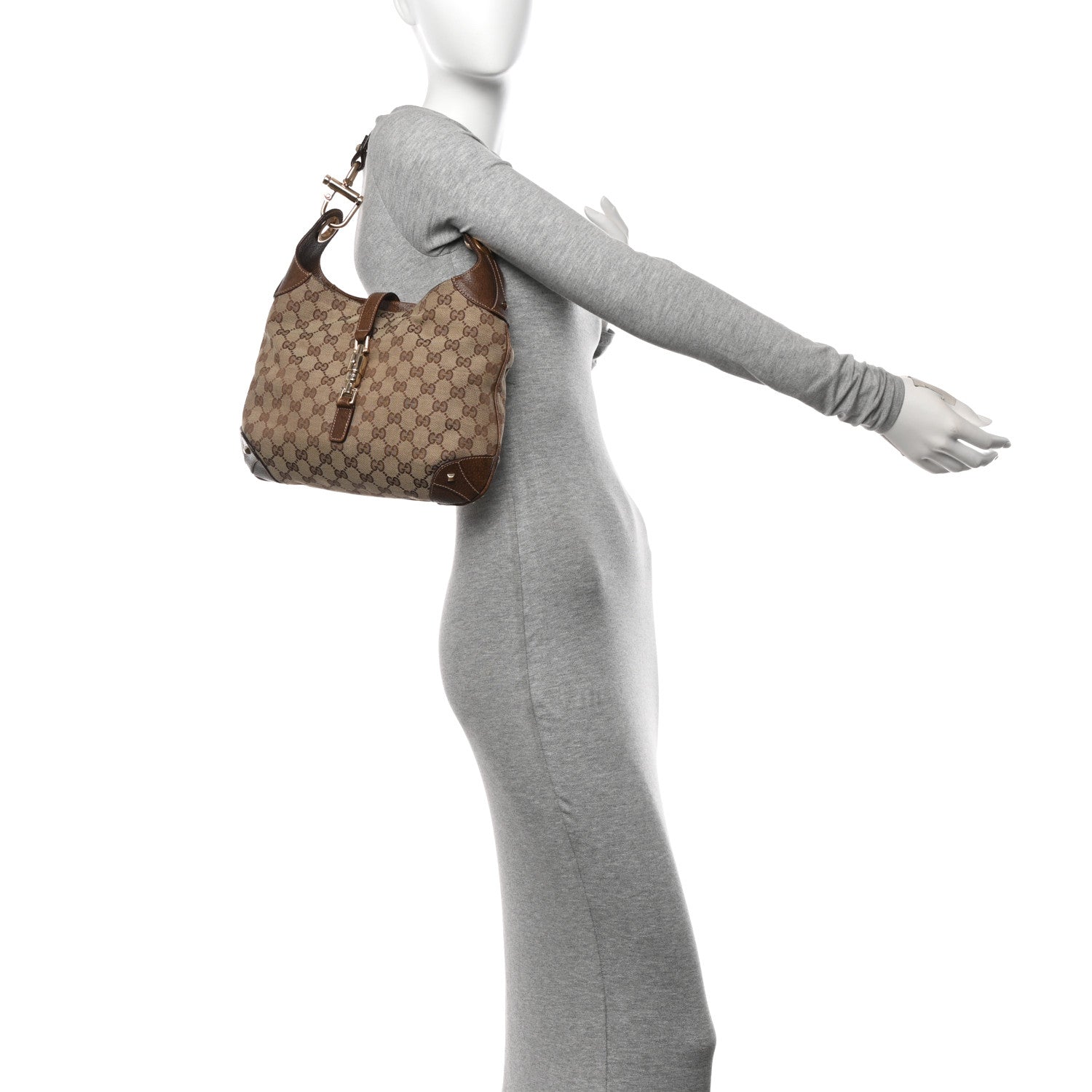 Gucci Monogram Piston Lock Jackie O Hobo Dark Brown 2 of 12