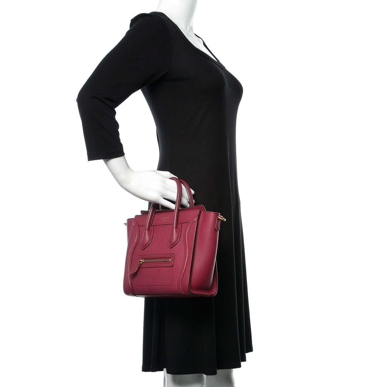 Celine Drummed Calfskin Nano Luggage Plum 3 of 9