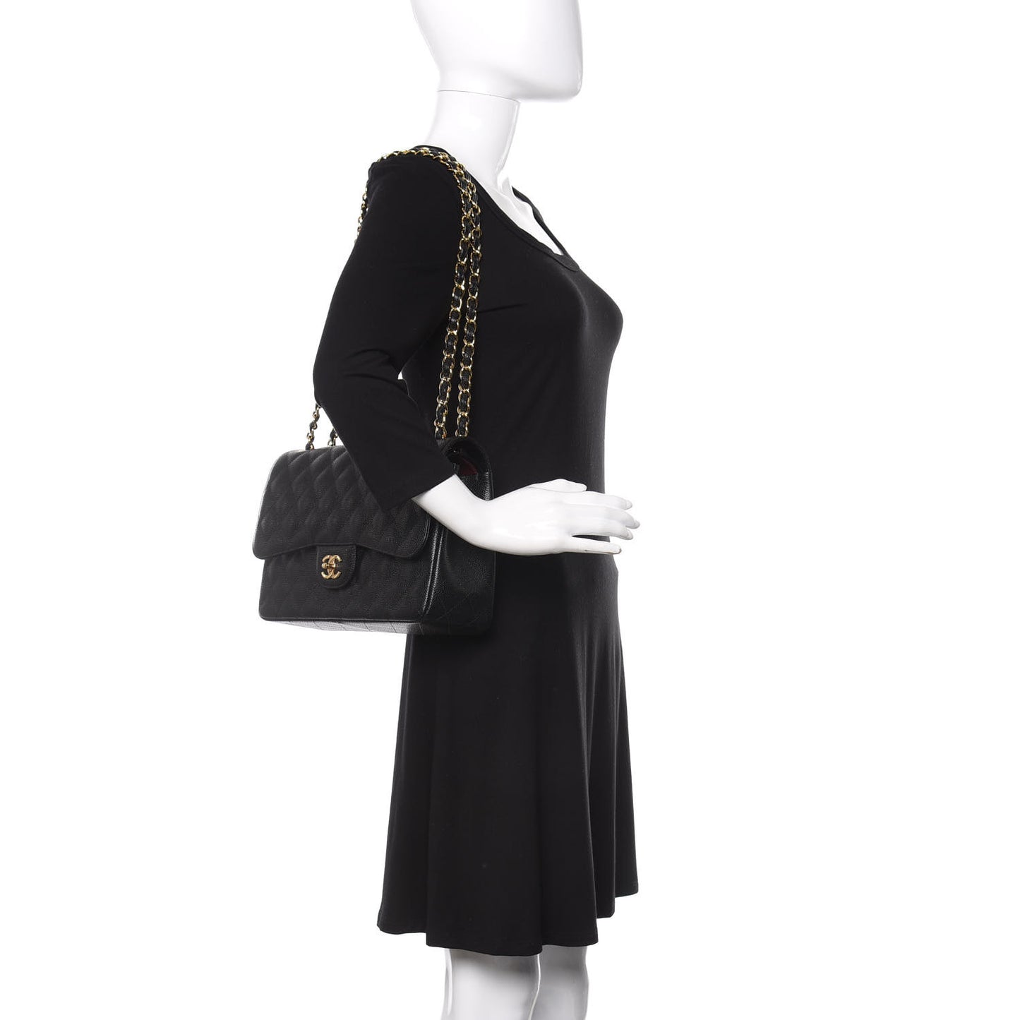 Caviar Quilted Jumbo Double Flap Black