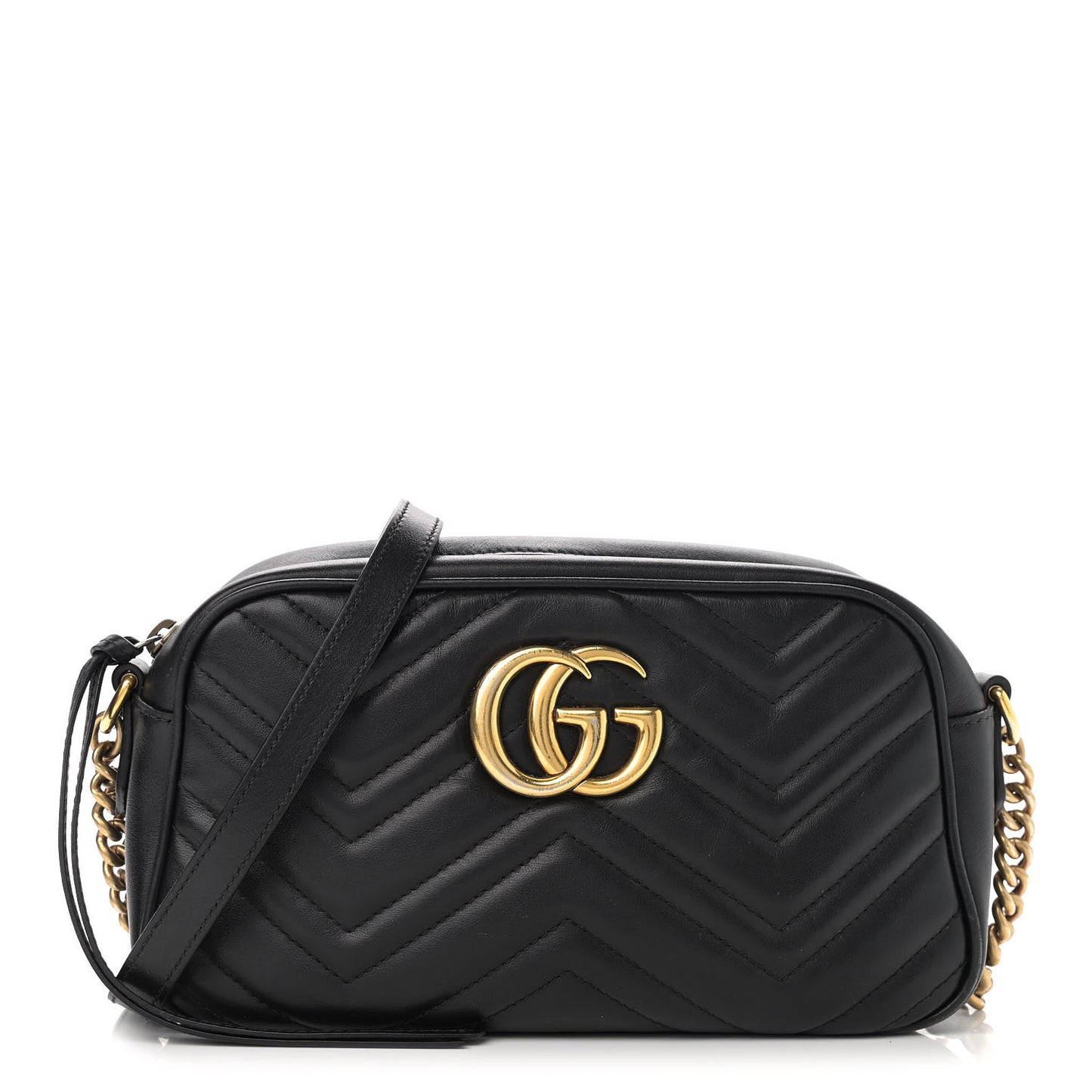 Calfskin Matelasse Small GG Marmont Chain Shoulder Bag Black