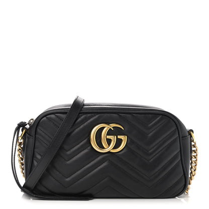 Gucci Calfskin Matelasse Small GG Marmont Chain Shoulder Bag Black 1 of 13