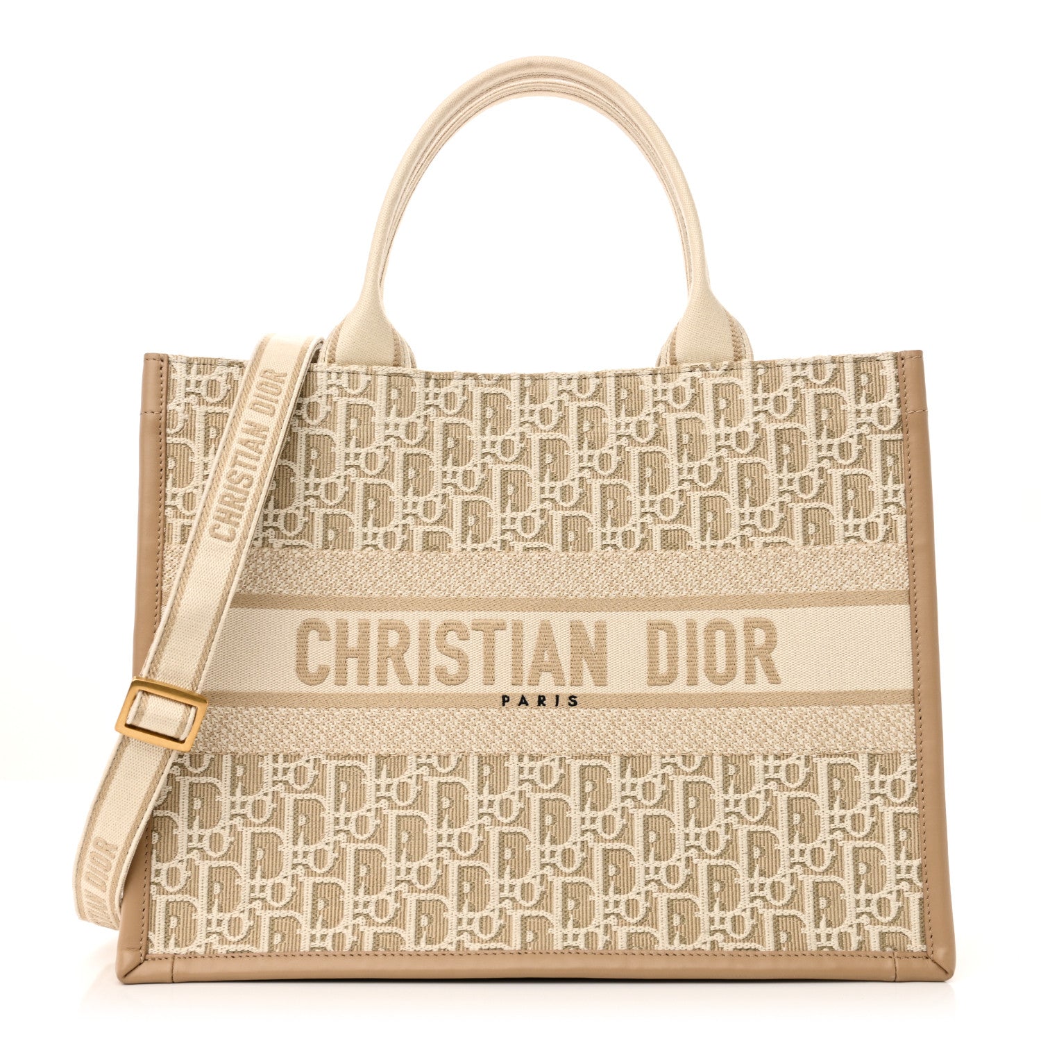 Christian Dior Oblique Calfskin Medium Book Tote With Strap Gold Multicolor Natural 1 of 9