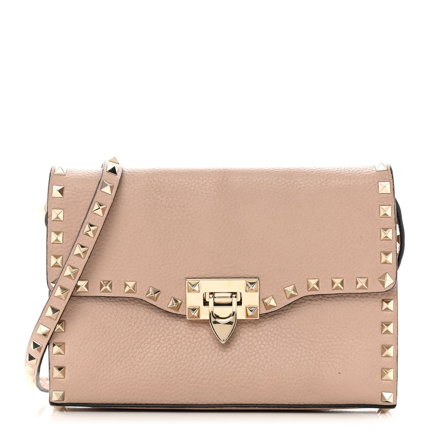 Pebbled Calfskin Medium Rockstud Flip Lock Crossbody Bag Poudre