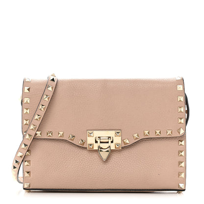 Valentino Garavani Pebbled Calfskin Medium Rockstud Flip Lock Crossbody Bag Poudre 1 of 21