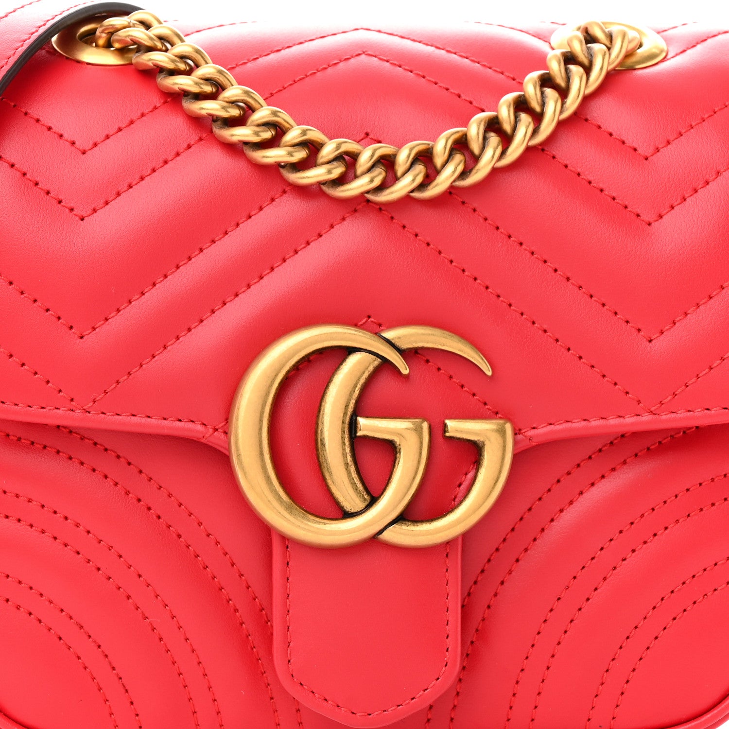 Gucci Calfskin Matelasse Mini GG Marmont Square Shoulder Bag Hibiscus Red 8 of 12