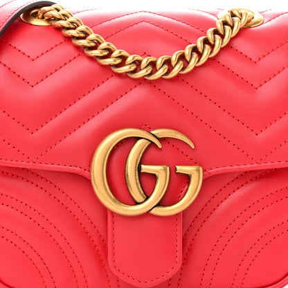 Gucci Calfskin Matelasse Mini GG Marmont Square Shoulder Bag Hibiscus Red 8 of 12