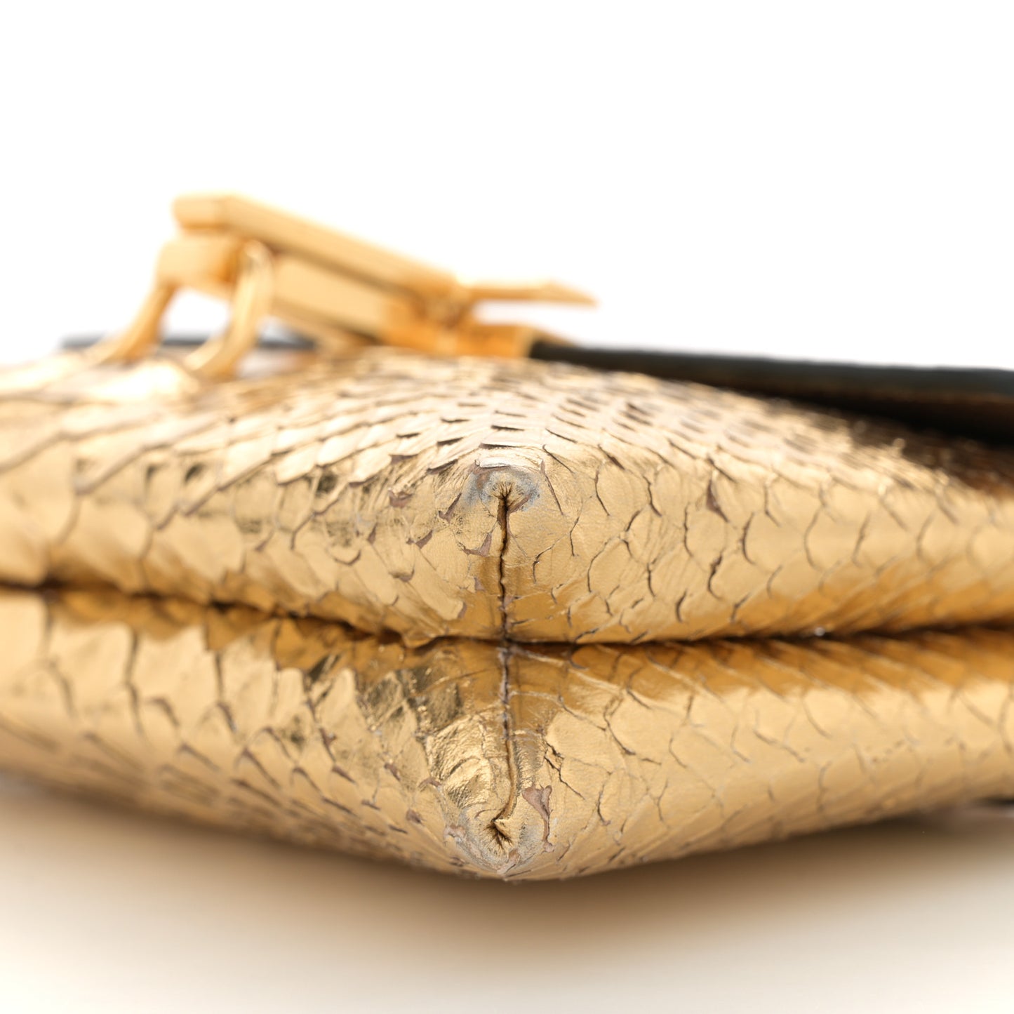 Laminated Snakeskin Embossed Mini Monarch Bag Dark Gold