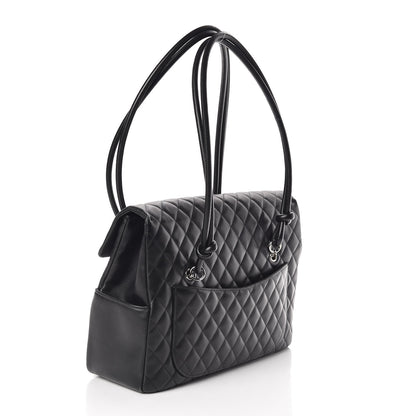 Chanel Calfskin Quilted Large Cambon Flap Black White 3 of 9