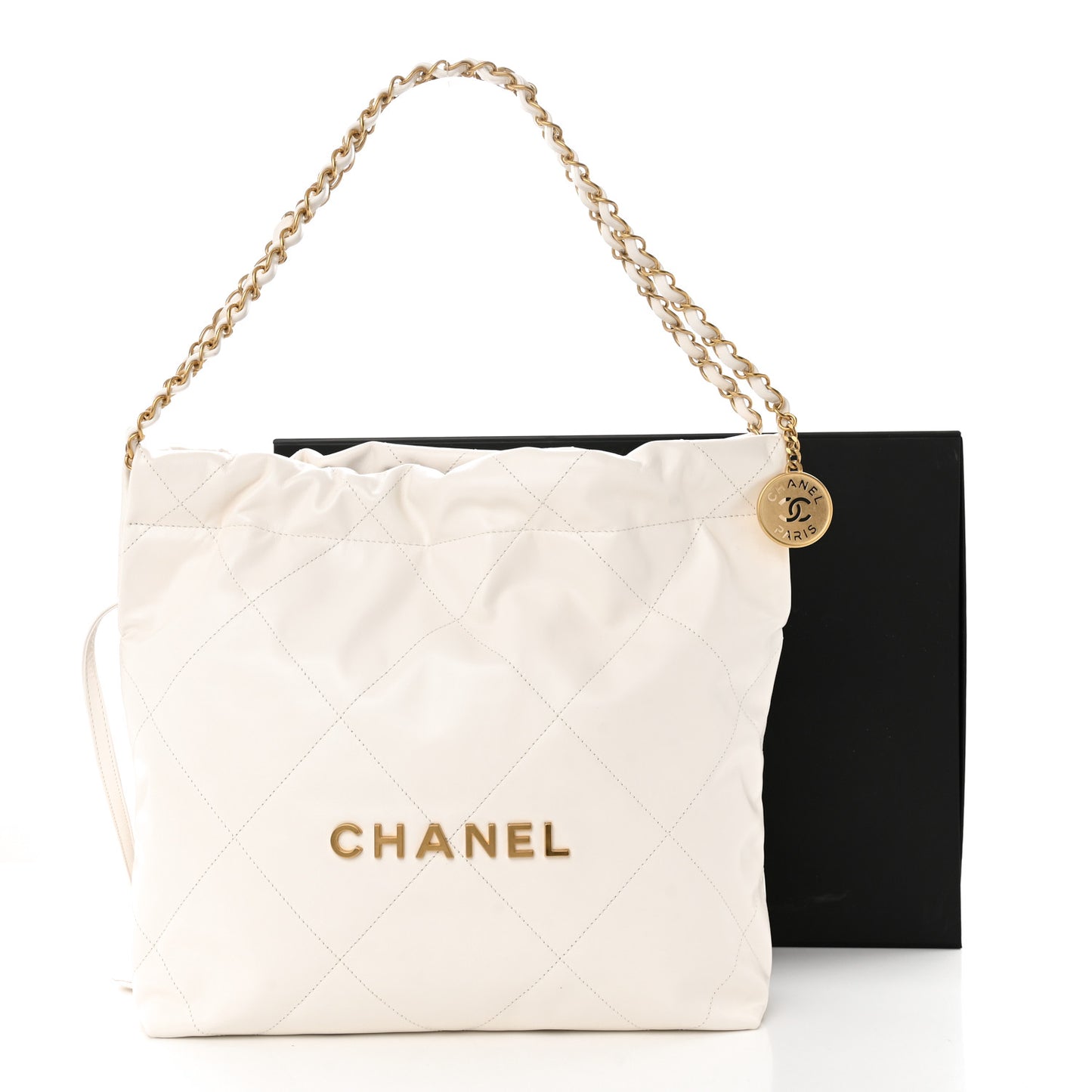Shiny Calfskin Quilted Small Chanel 22 White