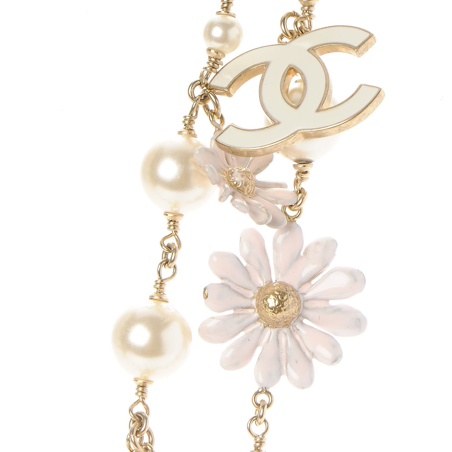 Pearl Enamel CC Camellia Necklace White Gold