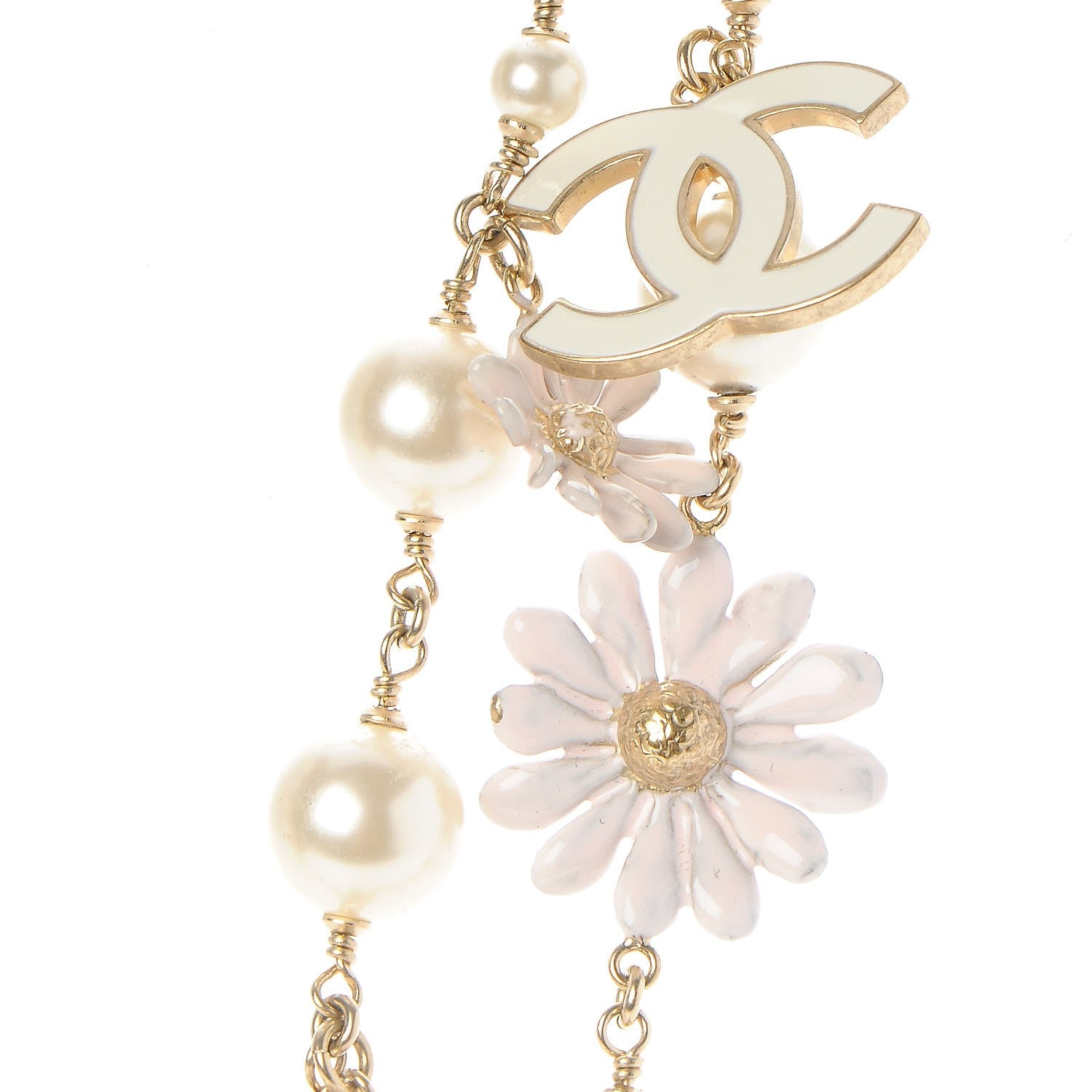 Chanel Pearl Enamel CC Camellia Necklace White Gold 4 of 6