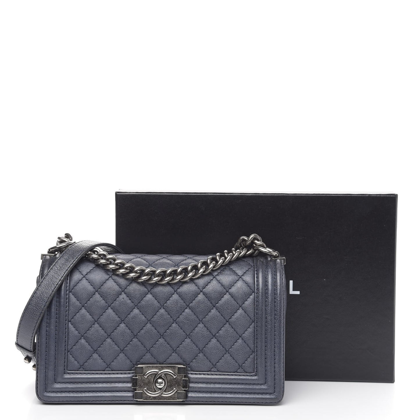 Calfskin Quilted Medium Boy Flap Dark Navy