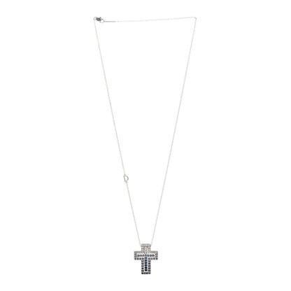 Damiani 18K White Gold Diamond Blue Sapphire Belle Epoque Cross Pendant Necklace 3 of 5