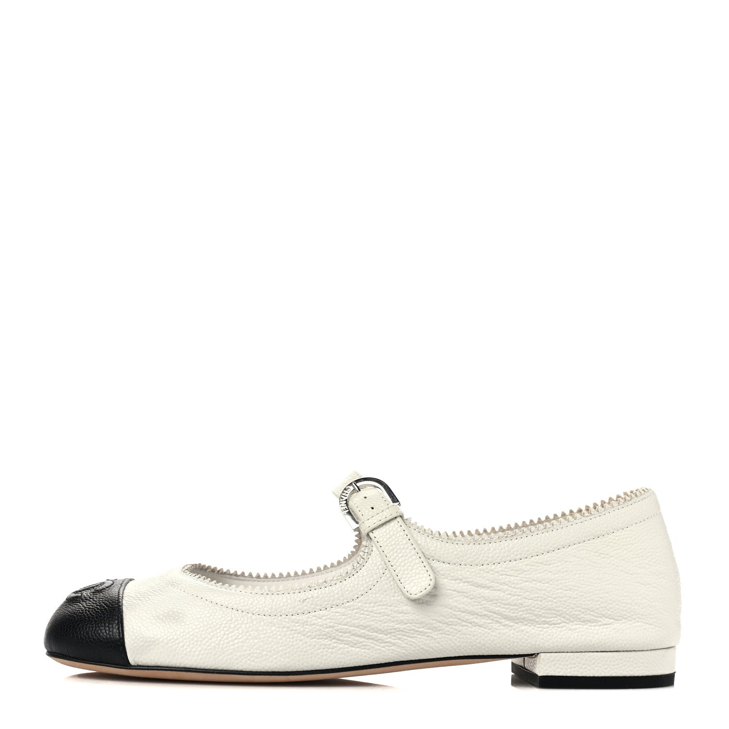 Chanel Calfskin Mary Jane Flats 37.5 White Black 1 of 10