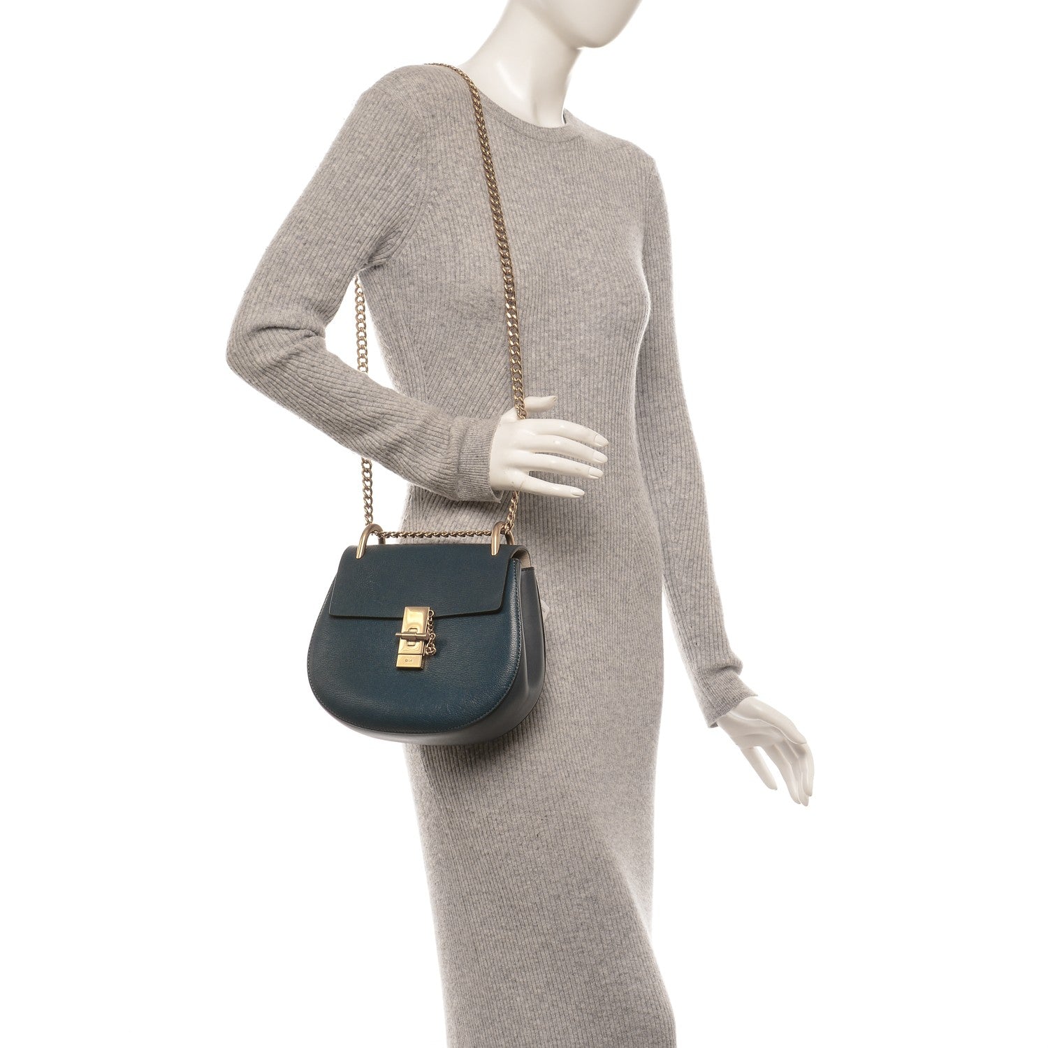 Chloe Grained Lambskin Drew Shoulder Bag Denim Blue 2 of 6